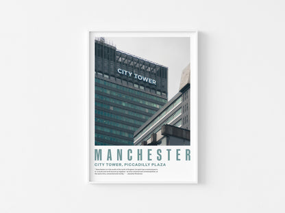 City Tower Print with Quote (A3/A4) - Manchester, UK - Modernist / Brutalist / Mid-Century / Architectural / Travel / Photographic Interest