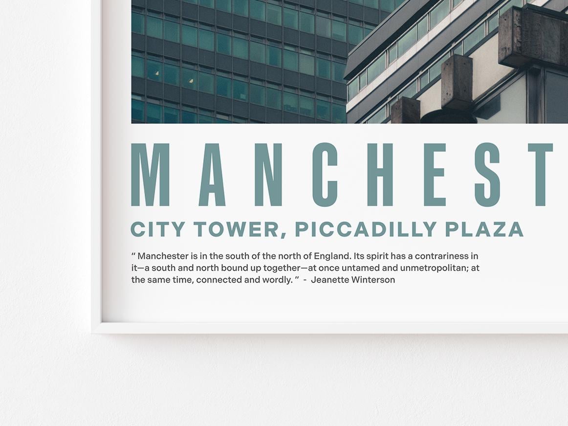 City Tower Print with Quote (A3/A4) - Manchester, UK - Modernist / Brutalist / Mid-Century / Architectural / Travel / Photographic Interest